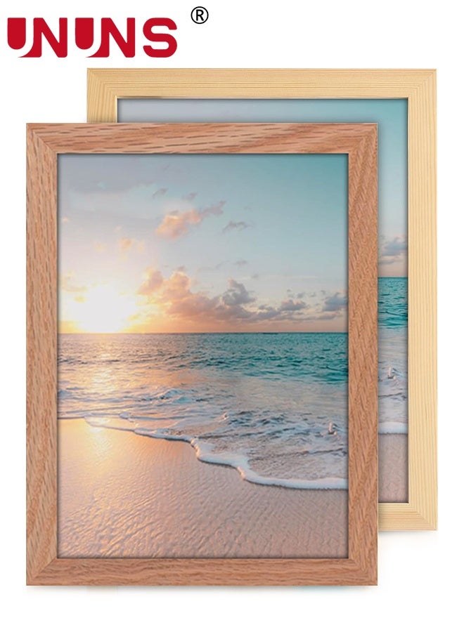 UNUNS A3 picture frame,2pack Wooden Photo Frame Set with Mount,Display Pictures,Wall Hanging Photo Frames,Natural Wood,Beech Wood,29.7*42CM - Image 1